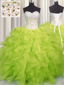 Discount Sweetheart Sleeveless Lace Up Quinceanera Dresses Yellow Green Organza