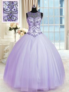 Noble Lavender Scoop Lace Up Beading Sweet 16 Quinceanera Dress Sleeveless