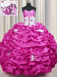 Appliques and Sequins and Pick Ups Quinceanera Dress Fuchsia Lace Up Sleeveless With Train Sweep Train