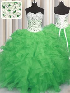 Popular Sleeveless Lace Up Floor Length Beading and Ruffles 15 Quinceanera Dress