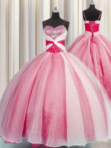 Affordable Floor Length Lace Up Quinceanera Dresses Coral Red for Military Ball and Sweet 16 and Quinceanera with Beading and Sequins and Ruching