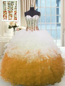 Sweetheart Sleeveless Quinceanera Dresses Floor Length Beading and Ruffles Multi-color Organza