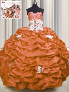 Graceful Sequins Pick Ups With Train Ball Gowns Sleeveless Orange Red Ball Gown Prom Dress Brush Train Lace Up
