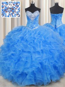 Shining Sleeveless Beading and Ruffles Lace Up Quinceanera Gown