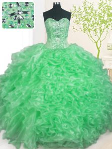 On Sale Pick Ups Floor Length Apple Green Quinceanera Gowns Sweetheart Sleeveless Lace Up