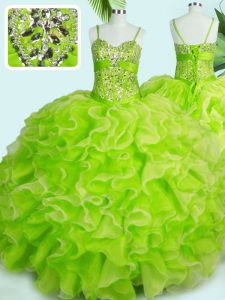 Elegant Ball Gowns Sweet 16 Quinceanera Dress Yellow Green Spaghetti Straps Organza Sleeveless Floor Length Lace Up