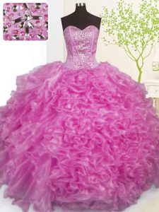 Pick Ups Ball Gowns Sweet 16 Dresses Lilac Sweetheart Organza Sleeveless Floor Length Lace Up