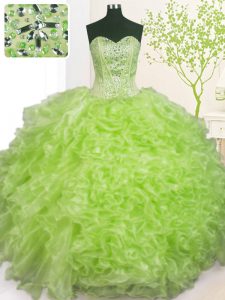Yellow Green Ball Gowns Beading and Ruffles and Pick Ups Sweet 16 Dress Lace Up Organza Sleeveless Floor Length