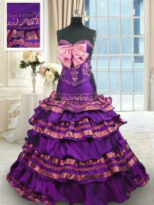 Dynamic Ruffled Layers Purple Quinceanera Gown Sweetheart Sleeveless Brush Train Lace Up
