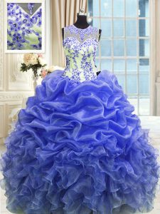 Affordable Scoop Floor Length Ball Gowns Sleeveless Blue Quinceanera Gown Zipper