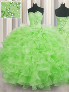 Ball Gowns Organza Sweetheart Sleeveless Beading and Ruffles Floor Length Lace Up Quinceanera Dress