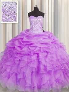Sweetheart Sleeveless Lace Up Sweet 16 Dresses Lilac Organza