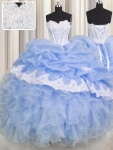 Light Blue Sleeveless Beading and Appliques and Ruffled Layers Floor Length Vestidos de Quinceanera