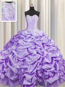 Customized Pick Ups Brush Train With Train Ball Gowns Sleeveless Lavender Quince Ball Gowns Sweep Train Lace Up