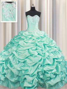 Modern Brush Train Apple Green Sleeveless Floor Length Beading and Pick Ups Lace Up 15th Birthday Dress