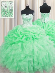 Pick Ups Visible Boning Sweetheart Sleeveless Lace Up Sweet 16 Dresses Apple Green Organza