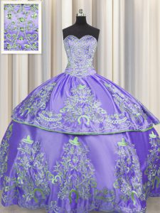 Vintage Lavender Sweetheart Neckline Beading and Embroidery Quinceanera Dresses Sleeveless Lace Up