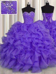 Floor Length Lavender Quinceanera Dress Sweetheart Sleeveless Lace Up