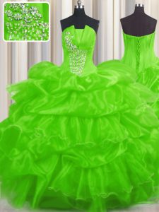 Strapless Sleeveless 15 Quinceanera Dress Floor Length Beading and Ruffled Layers and Pick Ups Organza