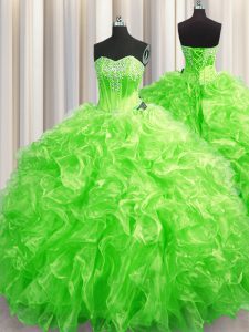 Lace Up Quinceanera Dresses for Military Ball and Sweet 16 and Quinceanera with Beading and Ruffles Sweep Train