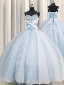 Spaghetti Straps Sleeveless Lace Up Sweet 16 Quinceanera Dress Light Blue Organza