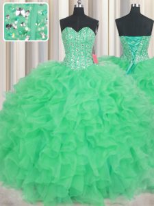 Visible Boning Floor Length Green Quinceanera Dresses Sweetheart Sleeveless Lace Up