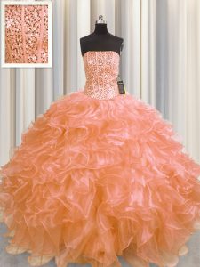 Attractive Visible Boning Sleeveless Beading and Ruffles Lace Up Sweet 16 Quinceanera Dress