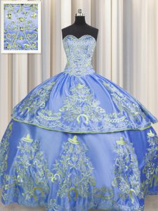 Sweetheart Sleeveless Sweet 16 Dresses Floor Length Beading and Embroidery Blue Taffeta