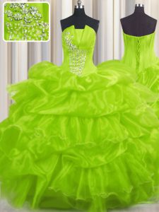 On Sale Strapless Neckline Beading and Ruffles and Pick Ups Quinceanera Dress Sleeveless Lace Up