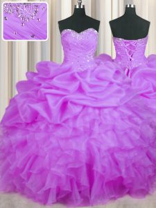Glorious Sleeveless Lace Up Floor Length Beading and Ruffles and Pick Ups Sweet 16 Dresses