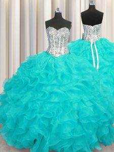 Beauteous Organza Sleeveless Floor Length 15 Quinceanera Dress and Beading and Ruffles