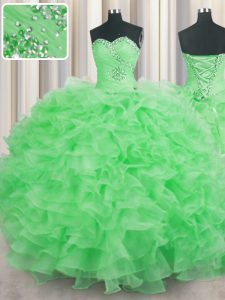 Customized Quinceanera Gown Military Ball and Sweet 16 and Quinceanera and For with Beading and Ruffles Sweetheart Sleeveless Lace Up