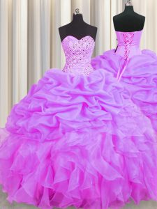 Shining Sleeveless Beading and Ruffles and Pick Ups Lace Up 15th Birthday Dress