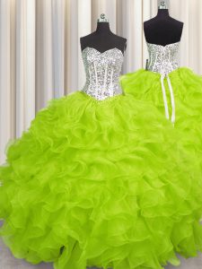 Floor Length Yellow Green Ball Gown Prom Dress Sweetheart Sleeveless Lace Up