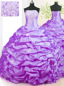 Sleeveless With Train Beading Lace Up Quinceanera Dress with Lavender Sweep Train