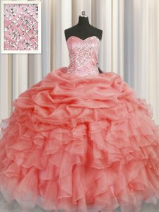 Top Selling Floor Length Ball Gowns Sleeveless Watermelon Red Quinceanera Dress Lace Up