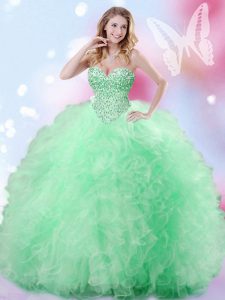 Glittering Floor Length Ball Gowns Sleeveless Apple Green 15 Quinceanera Dress Lace Up