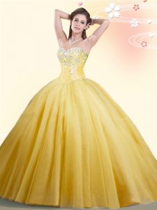 Perfect Beading Quinceanera Gown Gold Lace Up Sleeveless Floor Length