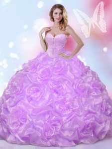 Fabulous Fabric With Rolling Flowers Sleeveless Floor Length 15th Birthday Dress and Beading