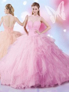 Edgy Tulle Sleeveless Floor Length Quinceanera Dresses and Beading and Ruffles