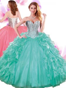 Exquisite Sleeveless Lace Up Floor Length Beading and Ruffles Sweet 16 Quinceanera Dress
