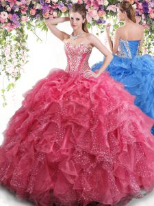 Noble Organza Sleeveless Floor Length Quinceanera Gown and Beading and Ruffles