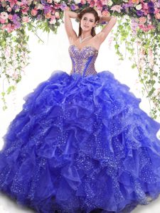 Custom Designed Ball Gowns Vestidos de Quinceanera Blue Sweetheart Organza Sleeveless Floor Length Lace Up