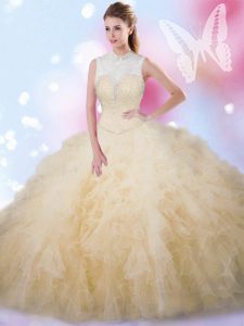 Floor Length Ball Gowns Sleeveless Champagne Quinceanera Dress Lace Up