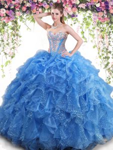 Excellent Mermaid Sleeveless Lace Up Floor Length Beading and Ruffles Sweet 16 Dress