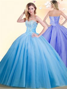 Baby Blue Sweetheart Neckline Beading 15 Quinceanera Dress Sleeveless Lace Up