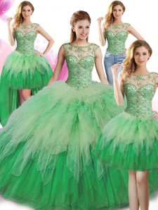 Four Piece Scoop Floor Length Ball Gowns Sleeveless Green Sweet 16 Dresses Lace Up