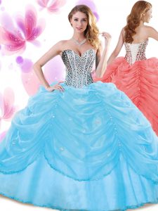 Beauteous Pick Ups Floor Length Ball Gowns Sleeveless Baby Blue Quinceanera Dresses Lace Up
