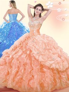 Eye-catching Pick Ups Orange Sleeveless Organza Lace Up Vestidos de Quinceanera for Military Ball and Sweet 16 and Quinceanera
