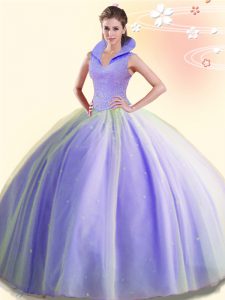 Designer Lavender Backless 15 Quinceanera Dress Beading Sleeveless Floor Length